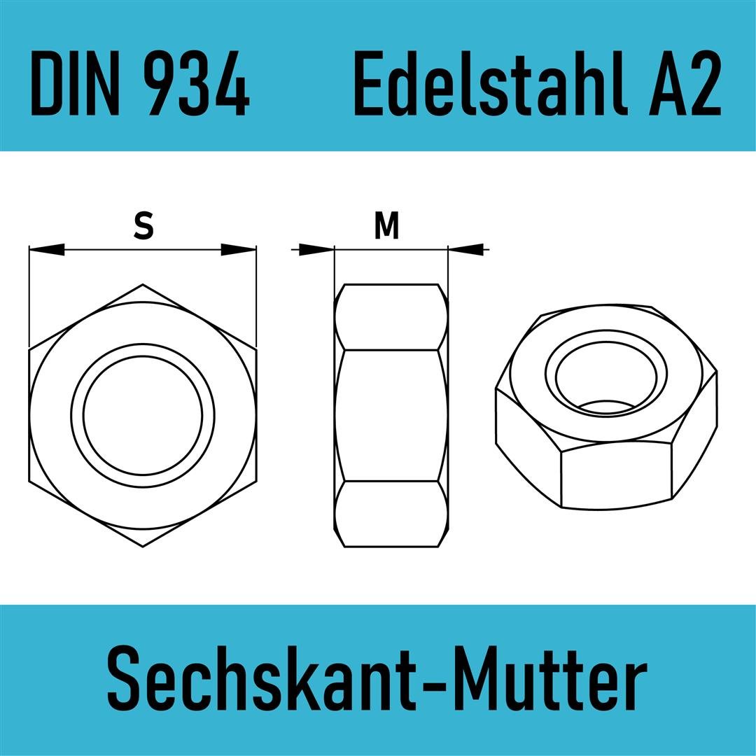 M8 Sechskantmuttern DIN 934 Edelstahl A2, 1,00 €