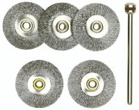 Wheel brushes, steel, 22 mm, 5 pieces + 1 carrier